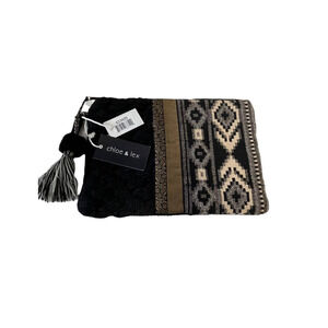 Chloe & Lex NWT Aztec Black & Gold print Clutch Bag Purse